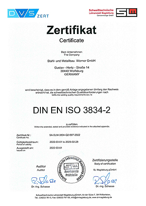 Zertifikat Schweißfachbetrieb