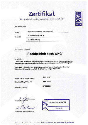 Zertifikat Fachbetrieb nach WHG