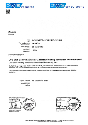 Zertifikat Schweißen von Betonstahl